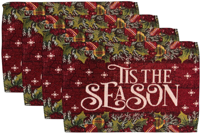 Merry with Cardinal Christmas Tapestry Placemat Set of 4 for Kitchen Dining Table Size: 13" x 19".