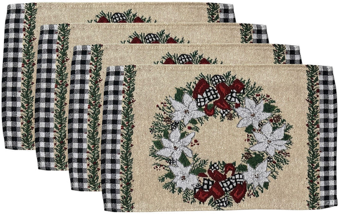 Merry with Cardinal Christmas Tapestry Placemat Set of 4 for Kitchen Dining Table Size: 13" x 19".