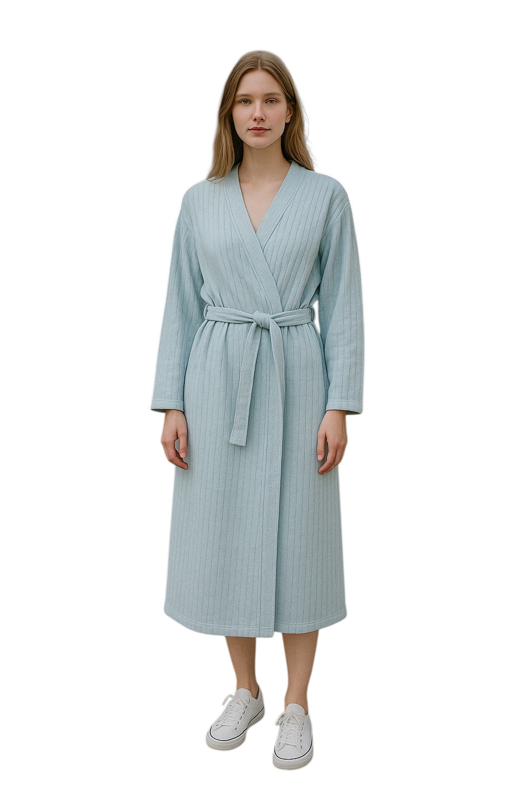 Women's Blue Long Sleeves Open Front Duster Robe Cardigan with two side Pocket