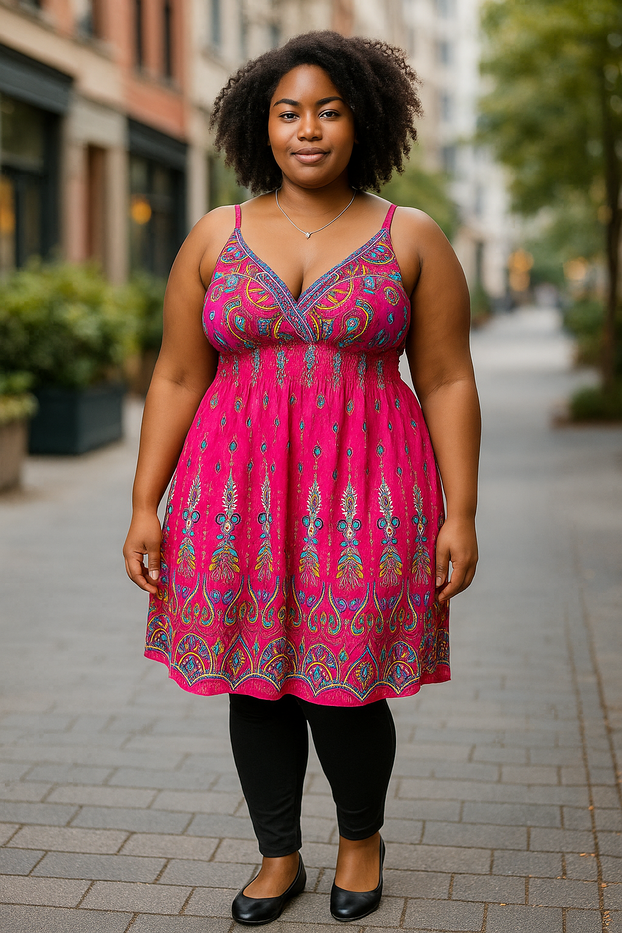 Women Summer Dress Floral Design Spaghetti Strap Padded Bra Thin Stripes Mini Dress