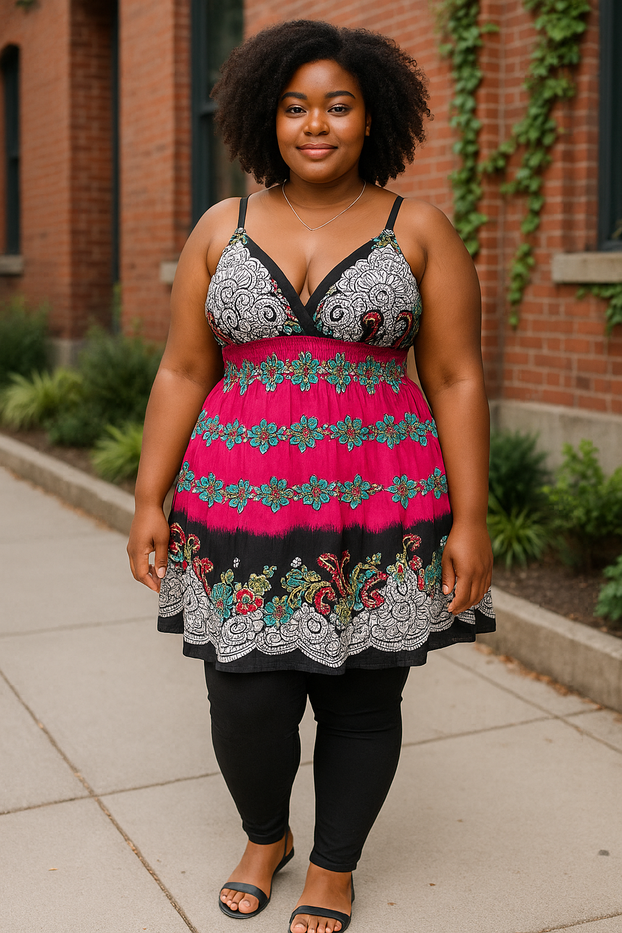 Women Summer Dress Floral Design Spaghetti Strap Padded Bra Thin Stripes Mini Dress