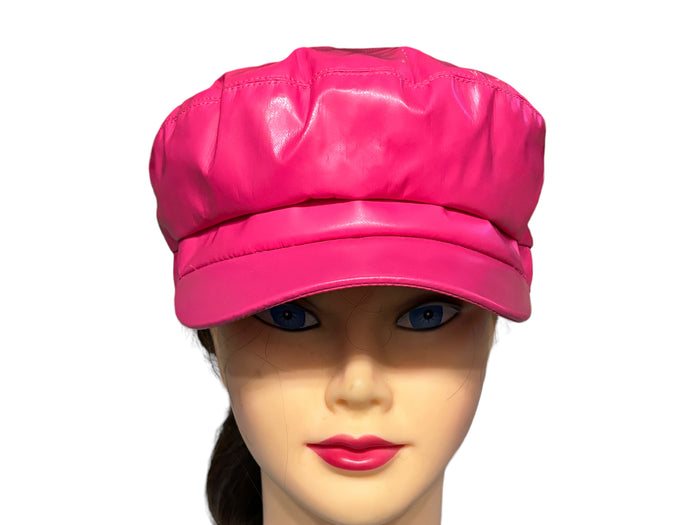 PU Leather Fiddler Cap Newsboy Cabbie Baker Boy for Women Pageboy Visor Elastic Back