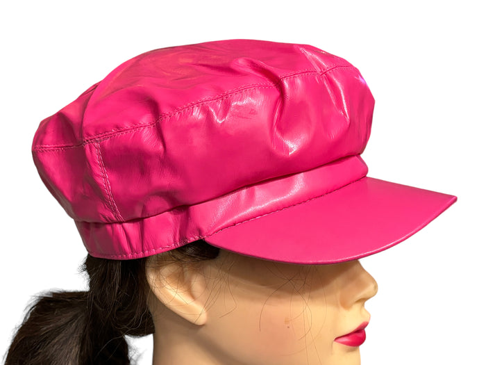 PU Leather Fiddler Cap Newsboy Cabbie Baker Boy for Women Pageboy Visor Elastic Back