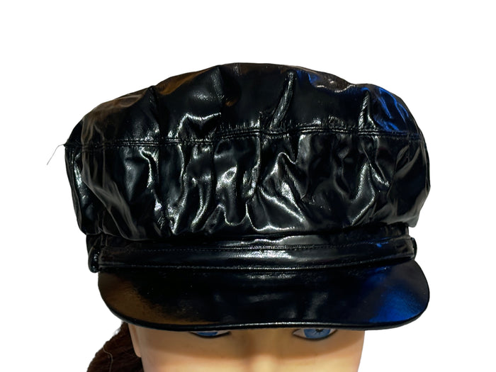 PU Leather Liner Fiddler Cap Newsboy Cabbie Baker Boy for Women Pageboy Visor Elastic Back