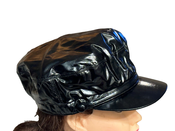 PU Leather Liner Fiddler Cap Newsboy Cabbie Baker Boy for Women Pageboy Visor Elastic Back