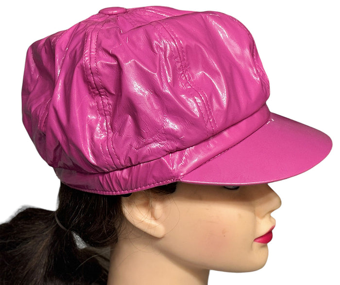 PU Leather Newsboy Cabbie Baker Boy 8 Panel Cap for Women Pageboy Visor Elastic Back