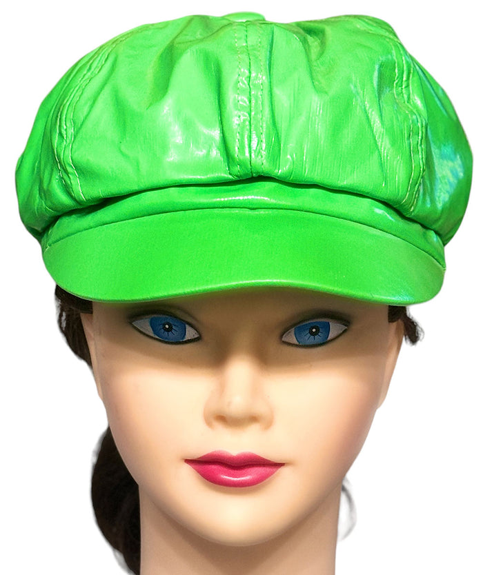 PU Leather Newsboy Cabbie Baker Boy 8 Panel Cap for Women Pageboy Visor Elastic Back