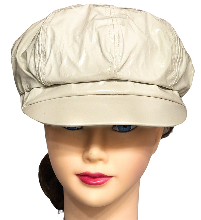 PU Leather Newsboy Cabbie Baker Boy 8 Panel Cap for Women Pageboy Visor Elastic Back