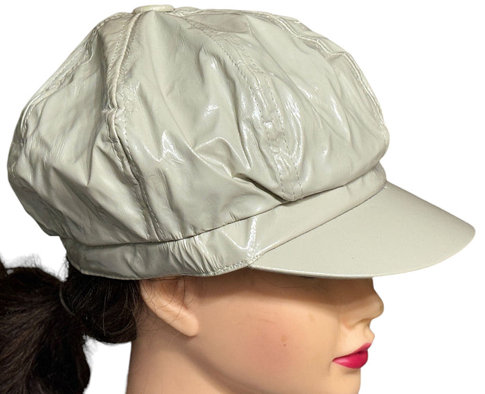 PU Leather Newsboy Cabbie Baker Boy 8 Panel Cap for Women Pageboy Visor Elastic Back