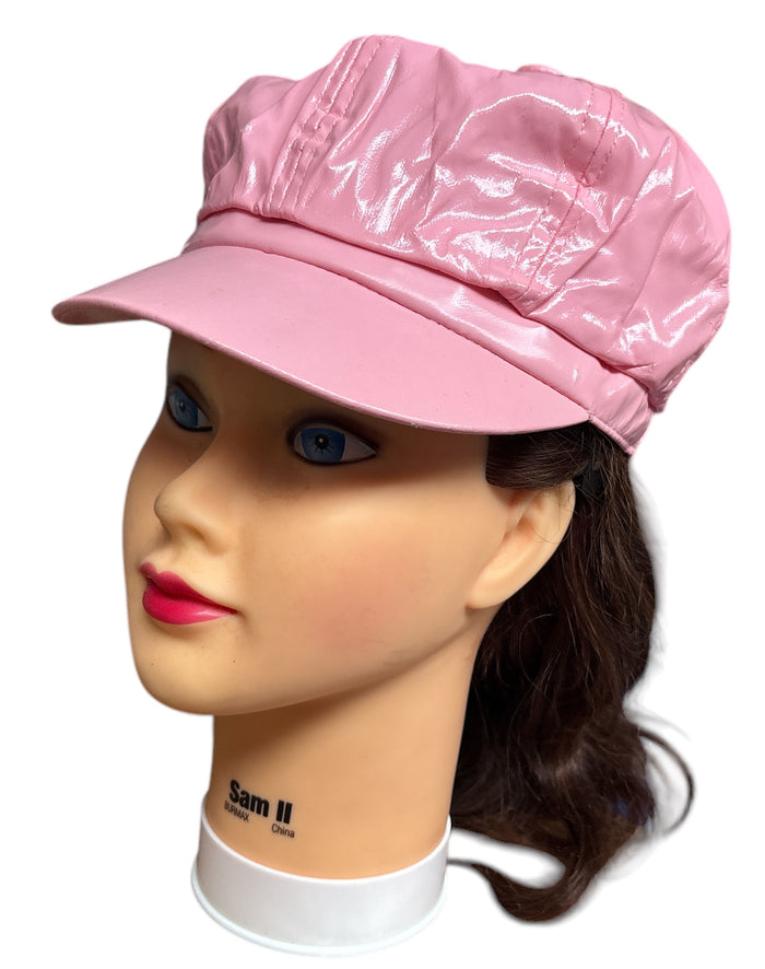 PU Leather Newsboy Cabbie Baker Boy 8 Panel Cap for Women Pageboy Visor Elastic Back