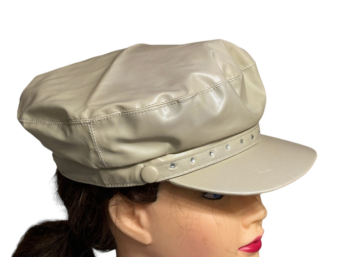 PU Leather Liner Diamond Fiddler Cap Newsboy Cabbie Baker Boy for Women Pageboy Visor Elastic Back