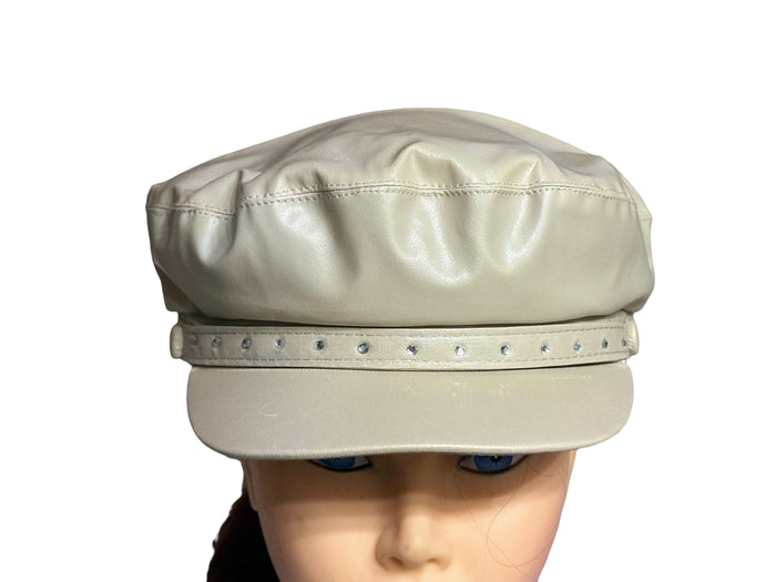 PU Leather Liner Diamond Fiddler Cap Newsboy Cabbie Baker Boy for Women Pageboy Visor Elastic Back