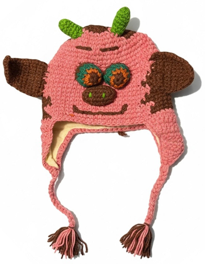 Handmade Animal Character Wool with Fleece Lined Adult Winter Hat, One Size fits