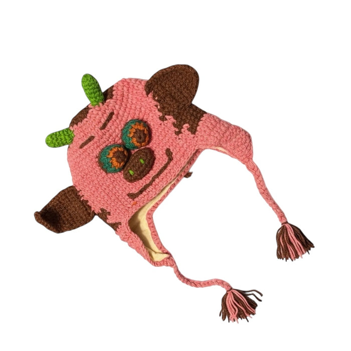 Handmade Animal Character Wool with Fleece Lined Adult Winter Hat, One Size fits
