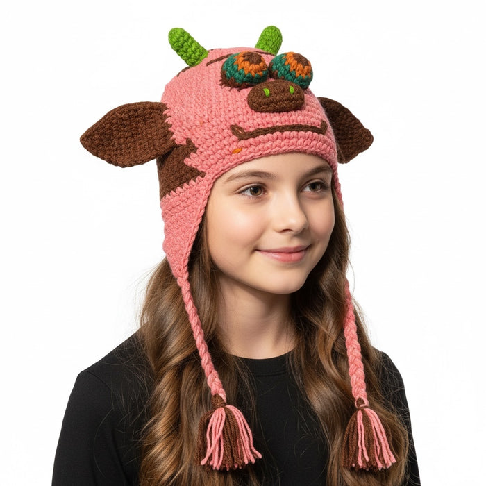 Handmade Animal Character Wool with Fleece Lined Adult Winter Hat, One Size fits