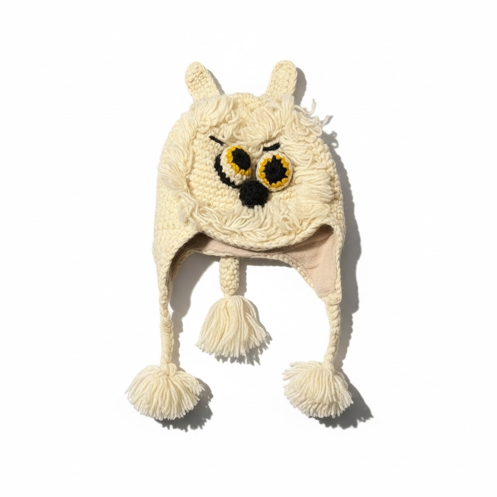Handmade Animal Character Wool with Fleece Lined Adult Winter Hat, One Size fits