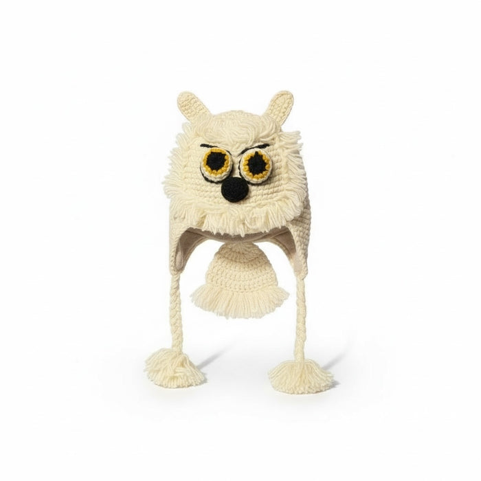 Handmade Animal Character Wool with Fleece Lined Adult Winter Hat, One Size fits