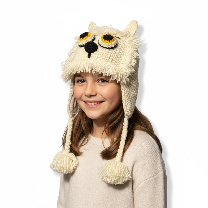 Handmade Animal Character Wool with Fleece Lined Adult Winter Hat, One Size fits