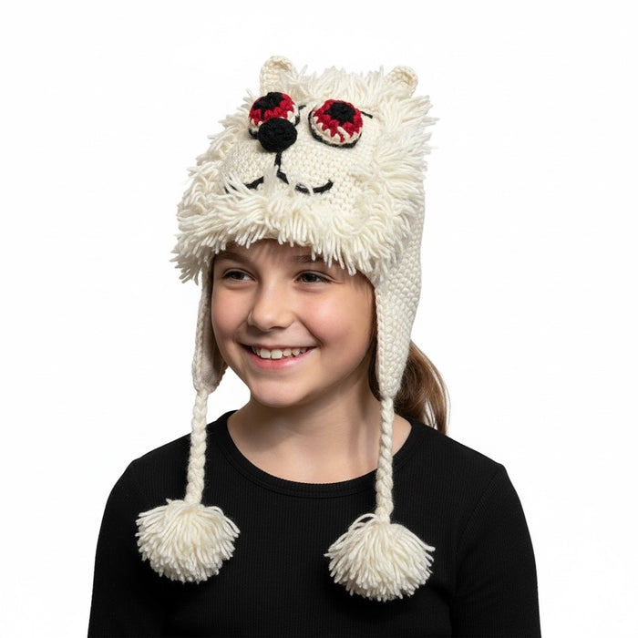 Handmade Animal Character Wool with Fleece Lined Adult Winter Hat, One Size fits