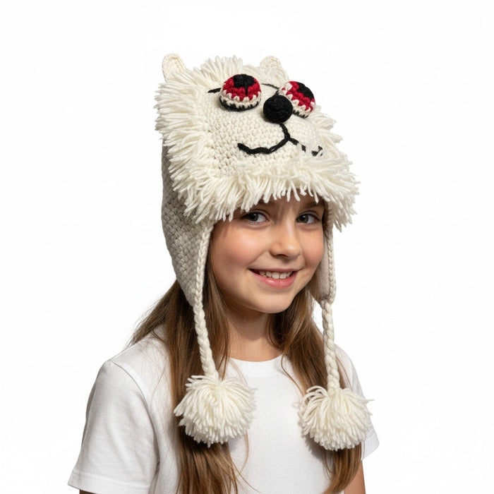 Handmade Animal Character Wool with Fleece Lined Adult Winter Hat, One Size fits