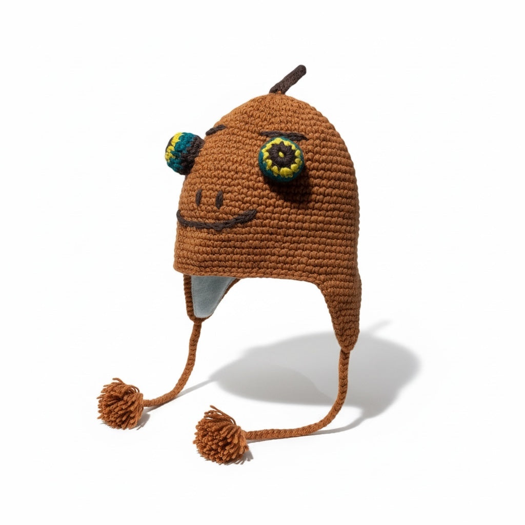 Handmade Animal Character Wool with Fleece Lined Adult Winter Hat, One Size fits