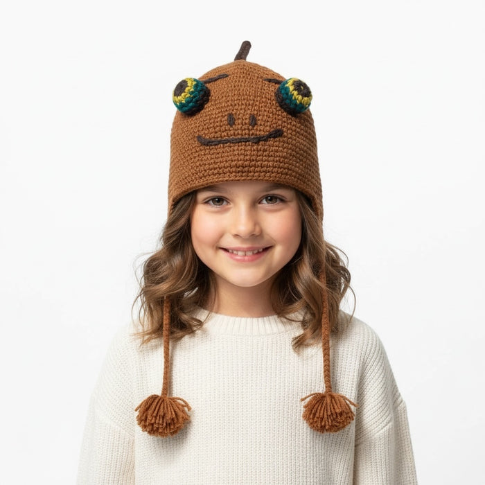 Handmade Animal Character Wool with Fleece Lined Adult Winter Hat, One Size fits