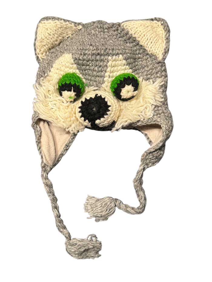 Handmade Animal Character Wool with Fleece Lined Adult Winter Hat, One Size fits