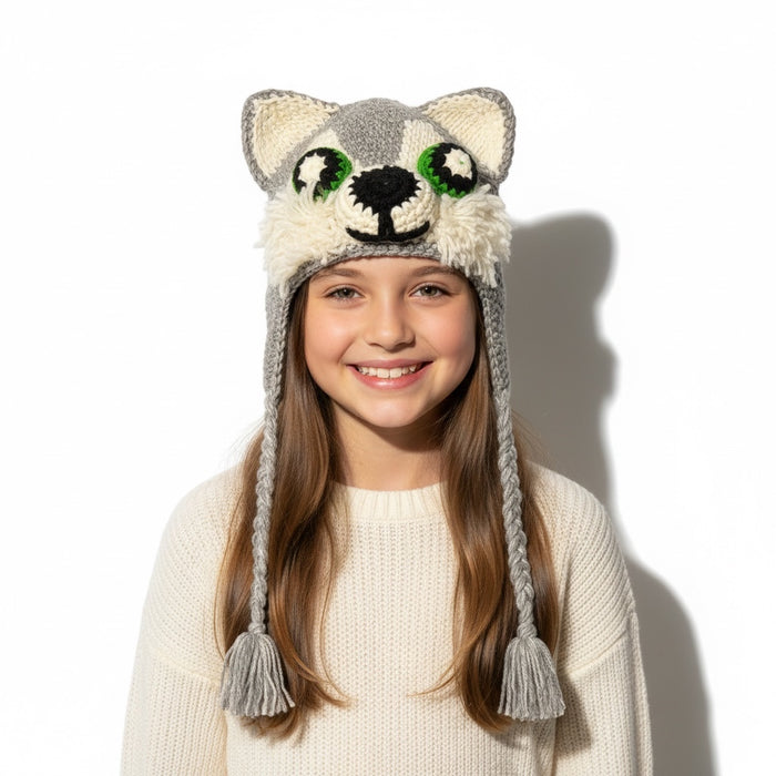 Handmade Animal Character Wool with Fleece Lined Adult Winter Hat, One Size fits