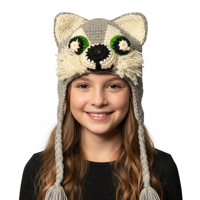 Handmade Animal Character Wool with Fleece Lined Adult Winter Hat, One Size fits