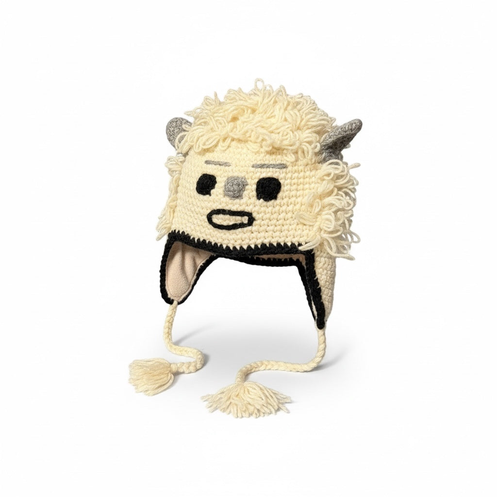 Handmade Animal Character Wool with Fleece Lined Adult Winter Hat, One Size fits