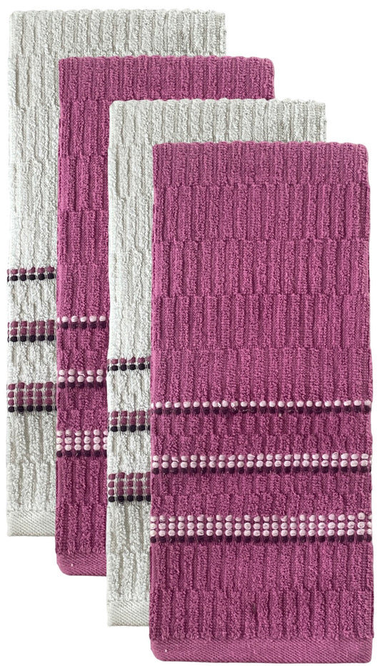 Set of 4, 100% Ribbed Terry Kitchen Towel 4 Hand Towel : 16 X 28 inch Soft and Ultra-Absorbent.