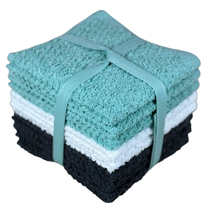 Washcloths Set of 8 - Popcorn Weave Wash Cloth Designed to Exfoliate Your Hands, Body or Face - Extra Absorbent 100% Ring Spun Cotton 12" X 12"