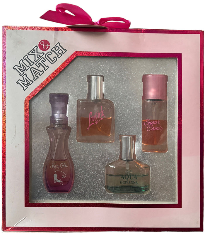 Mix & Match 4 Pcs, Perfume Kitty Girl, Lovesick, Aqua Giovanna, Sugar Candy EDP for Women impression