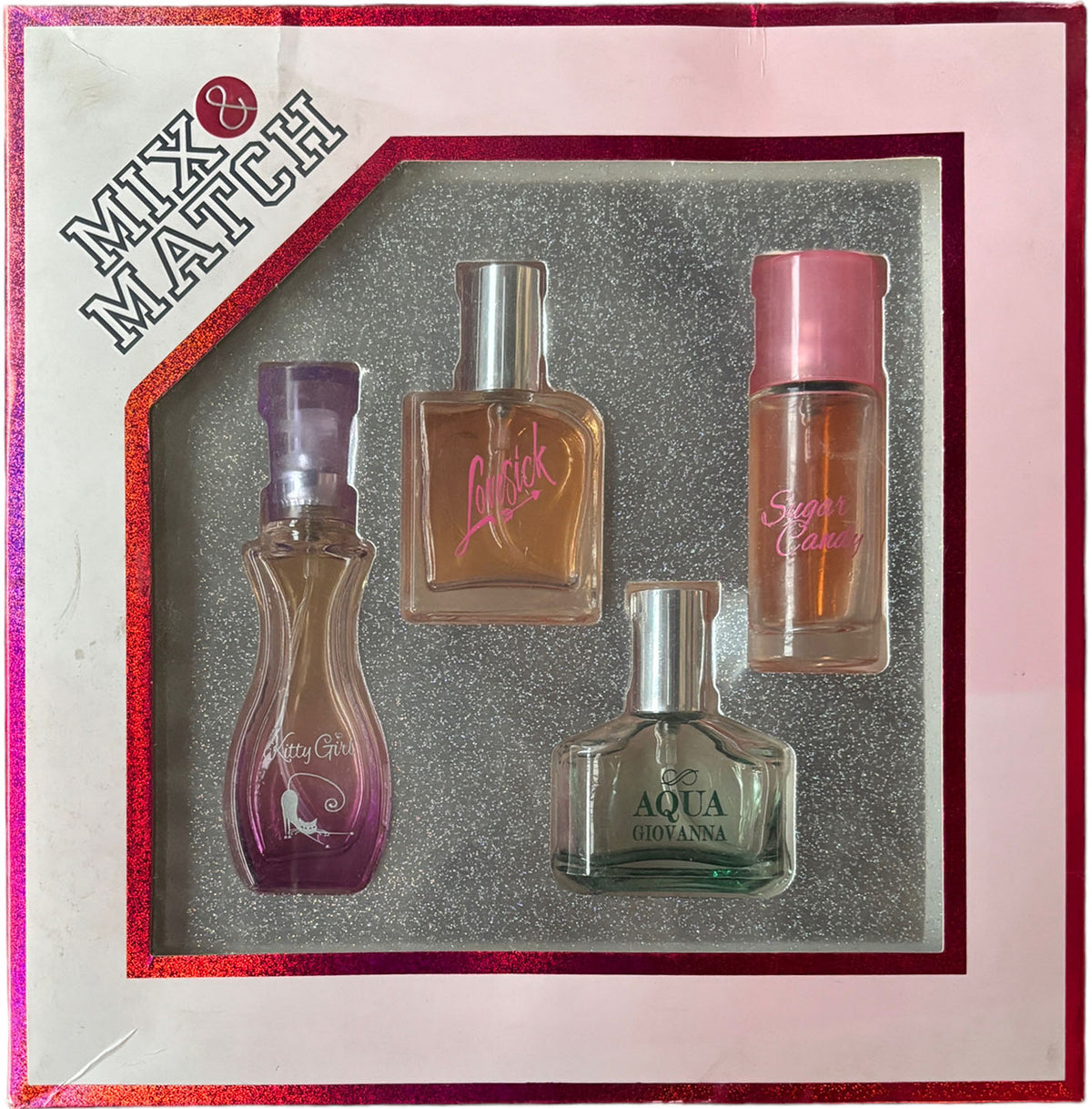 Mix & Match 4 Pcs, Perfume Kitty Girl, Lovesick, Aqua Giovanna, Sugar Candy EDP for Women impression