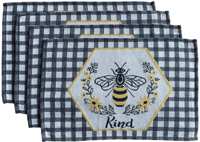 Set of 4, Sunflower Wreath and Bumble bee with Kind Design Tapestry placemats for Kitchen Dining Table Mats, Easy to Clean, Machine Washable. Size: 13" x 19".