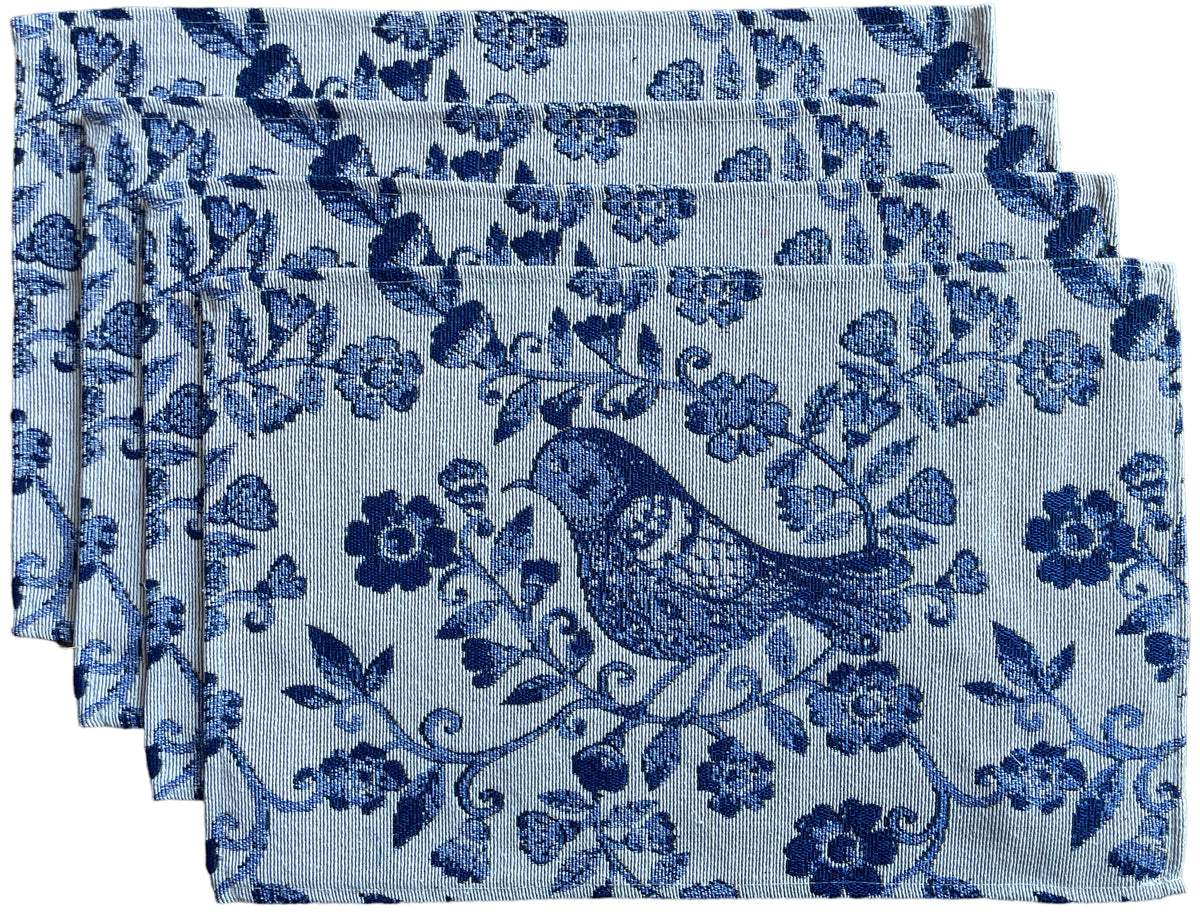 Set of 4, Sparrow with Flowers Design Tapestry placemats for Dining Table, Table