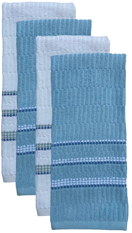 Set of 4, 100% Ribbed Terry Kitchen Towel 4 Hand Towel : 16 X 28 inch Soft and Ultra-Absorbent.