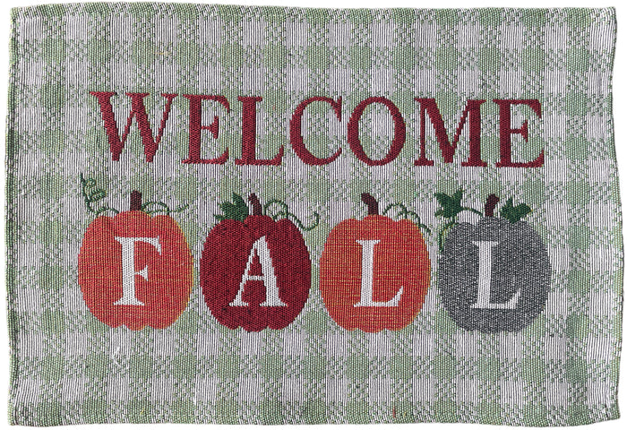 Set of 4, Harvest Tapestry Fall Placemats Welcome Fall with Pumpkin Design Kitchen Dining Table Easy to Clean, Machine Washable Size: 13” x 19”.