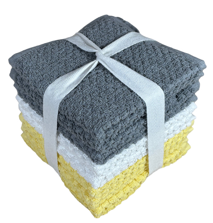 Washcloths Set of 8 - Popcorn Weave Wash Cloth Designed to Exfoliate Your Hands, Body or Face - Extra Absorbent 100% Ring Spun Cotton 12" X 12"