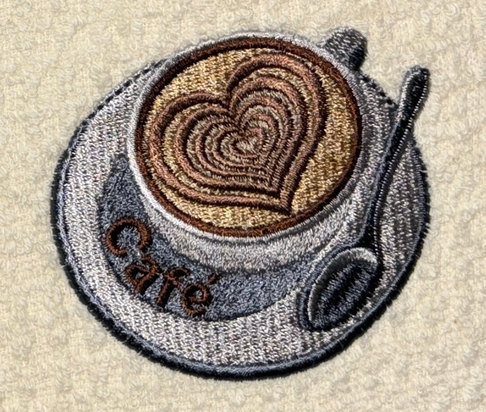 Two pcs, Café Embroidery Heart and Plain Cotton Terry Kitchen Towel, Super Absorbent, Heavy Duty, Great for Kitchen, or Household Size: 15” x 25”.