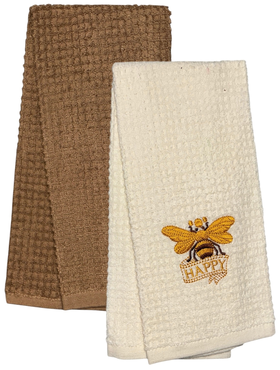 Two pcs, Butterfly with Happy Embroidery and Plain Terry Cotton Kitchen Towel, Super Absorbent, Heavy Duty, Great for Kitchen, or Household Size: 15” x 25”.