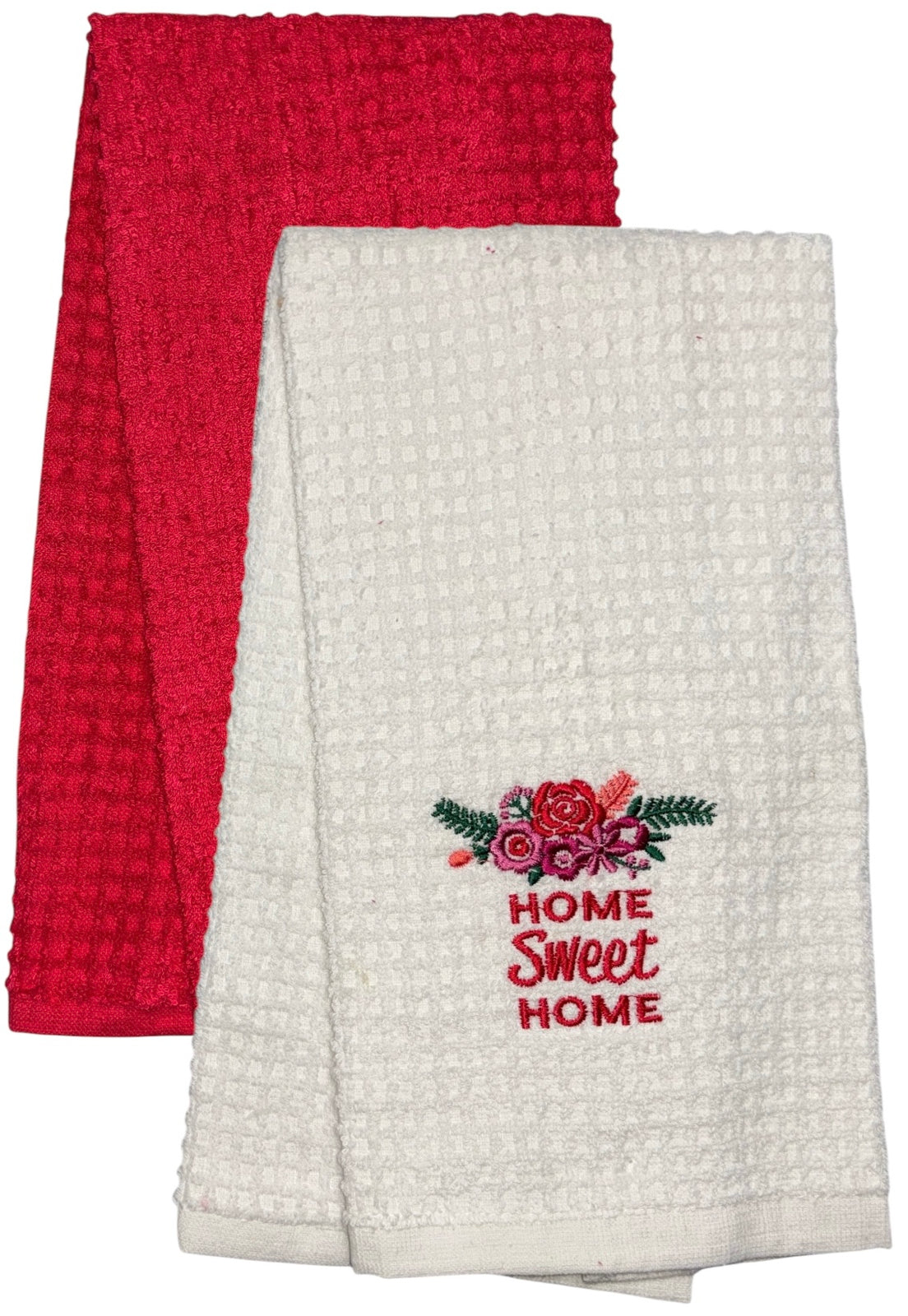 Two pcs, Home Sweet Home and Plain Terry Cotton Kitchen Towel, Super Absorbent, Heavy Duty, Great for Kitchen, or Household Size: 15” x 25”.