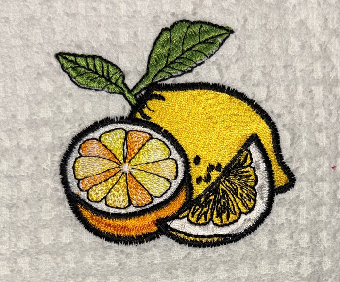 Two pcs, Lemon Embroidery and Plain Cotton Terry Kitchen Towel, Super Absorbent, Heavy Duty, Great for Kitchen, or Household Size: 15” x 25”.