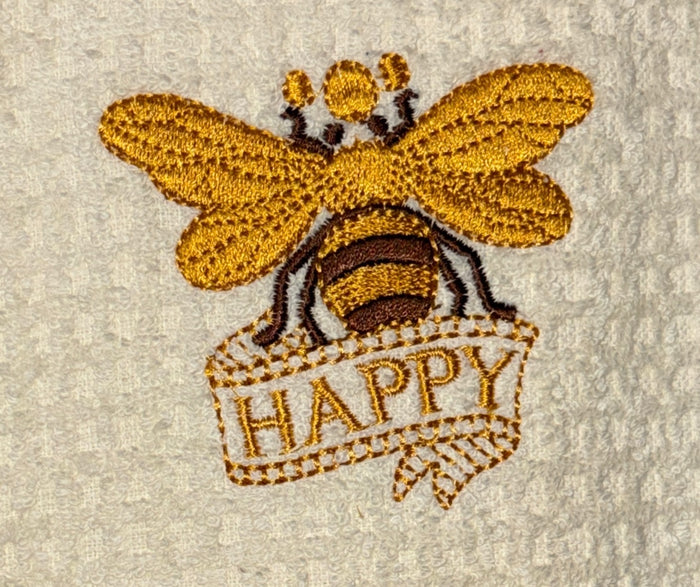 Two pcs, Butterfly with Happy Embroidery and Plain Terry Cotton Kitchen Towel, Super Absorbent, Heavy Duty, Great for Kitchen, or Household Size: 15” x 25”.