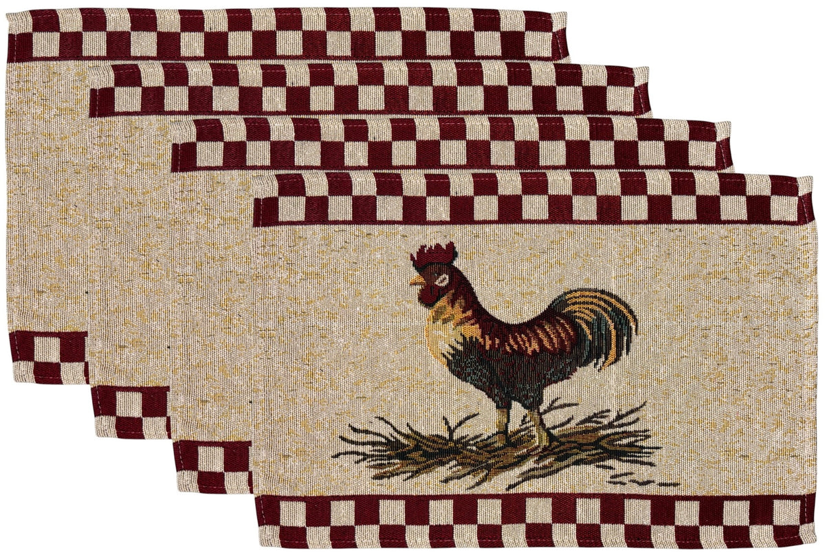 Set of 4, Farmhouse Rooster Design Tapestry placemats for Kitchen Dining Table Mats, Easy to Clean, Machine Washable. Size: 13" x 19".