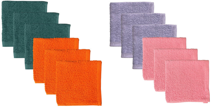 12 Pack, 100% Cotton wash Cloth, Extra Soft, Highly Absorbent, Machine Washable Size 12" X 12", Assorted Colors - Color May Very.