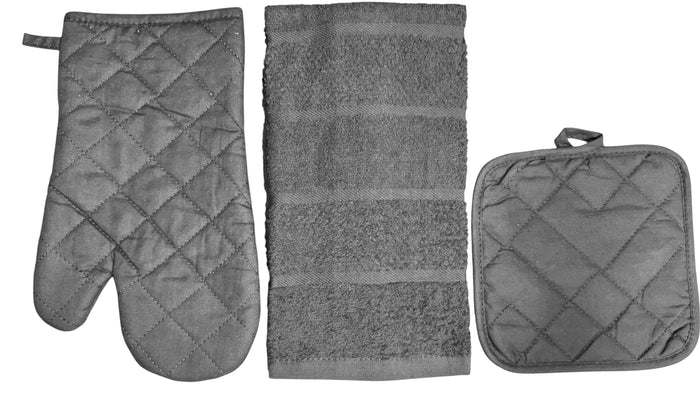 Three Pcs, Solid Quilted Heat-Resistant Kitchen Sets: Kitchen Towels, Oven Mitts, and Potholders Ultra-Absorbent and Durable. (Red)
