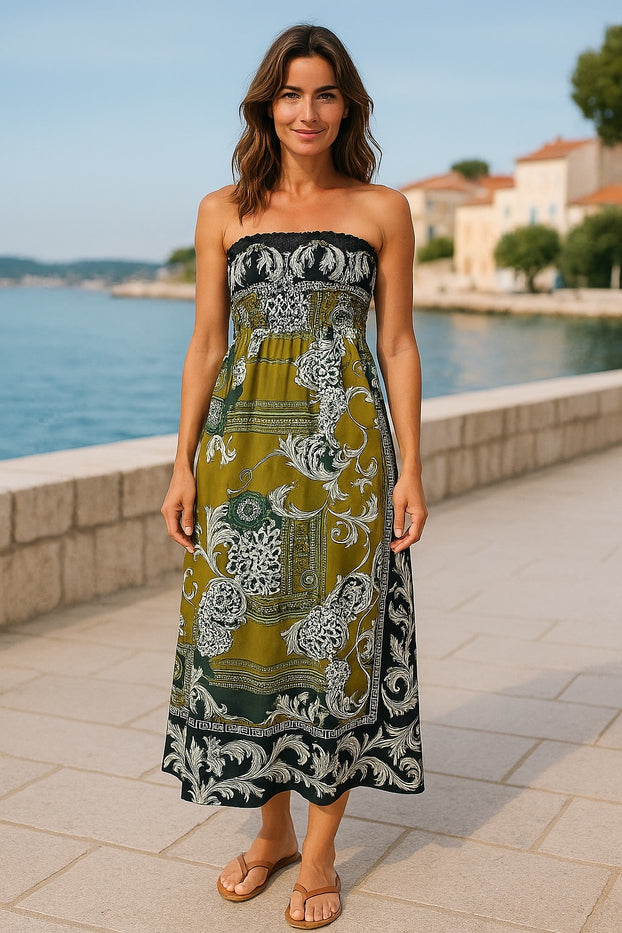 Women's Summer Bohemian Spaghetti Strapless Off Shoulder Backless Midi Long Maxi Dress. Women's Summer Bohemian Spaghetti Strapless Off Shoulder Backless Midi Long Maxi Dress.