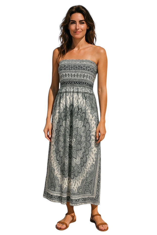 Women's Summer Bohemian Spaghetti Strapless Off Shoulder Backless Midi Long Maxi Dress.