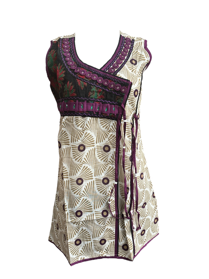 100% Cotton Geometric Cream base with V-Neck with front embroidery Sleeveless, Tunic, Kurti.